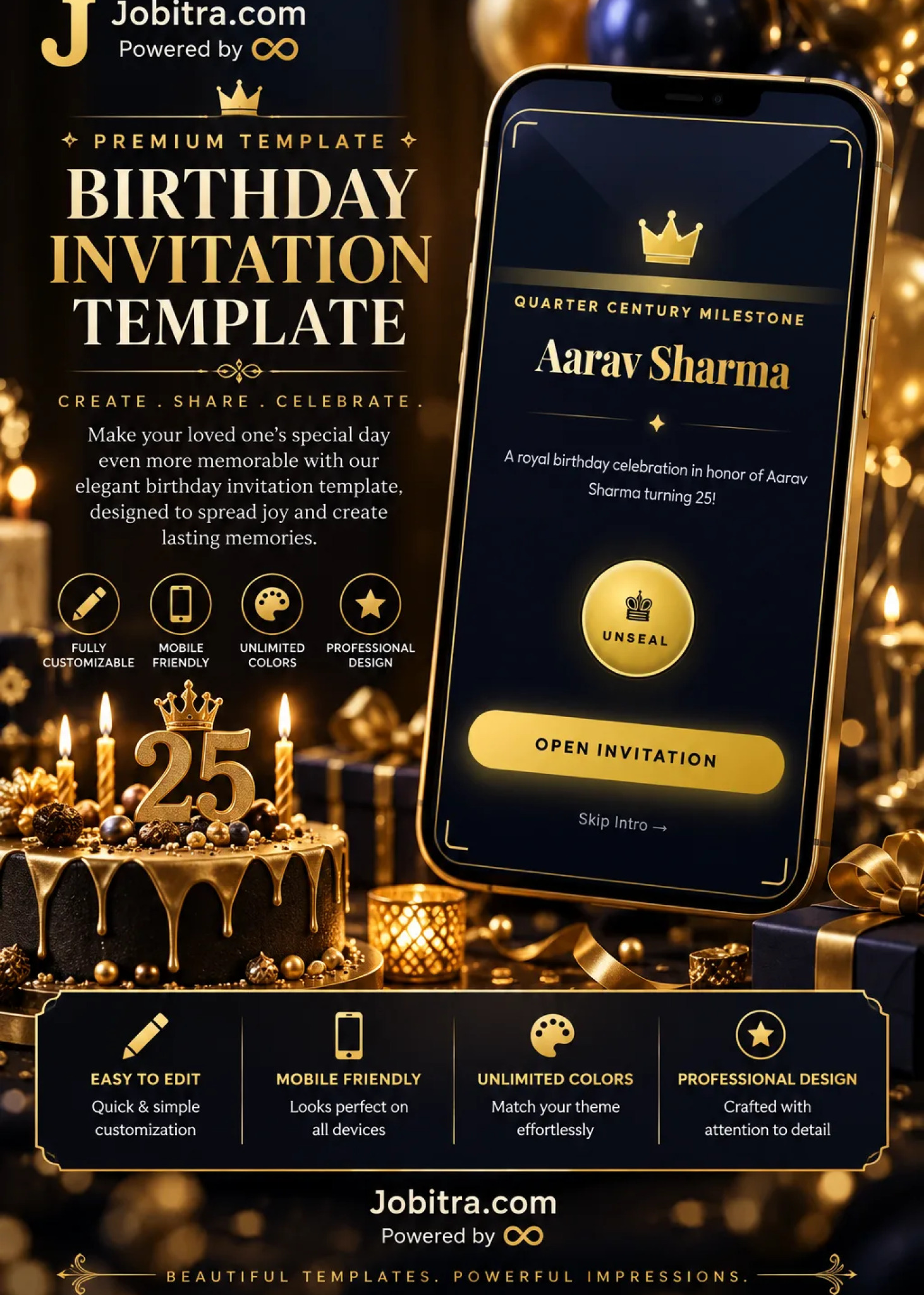 Birthday Luxury Dark interactive website invitation template