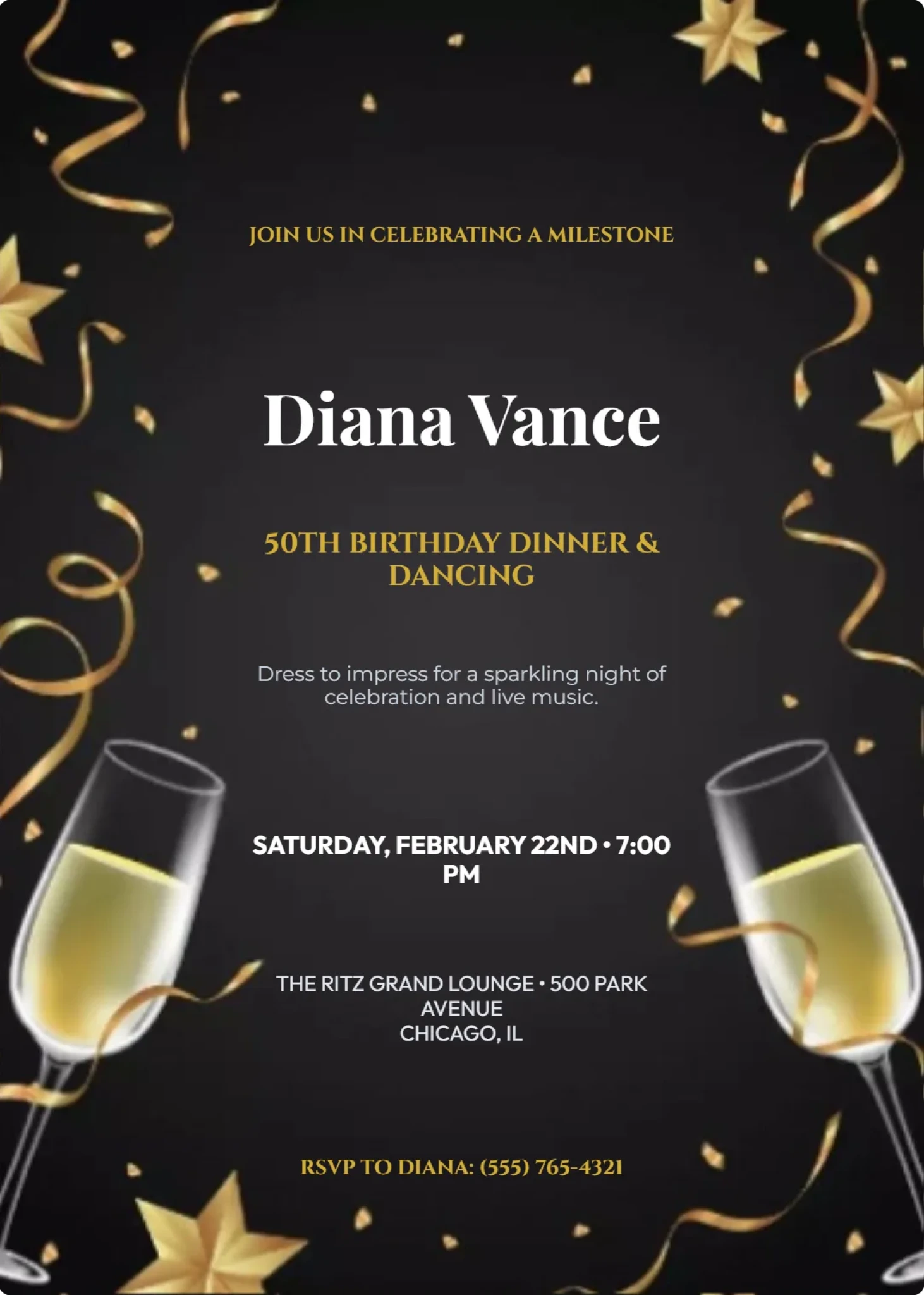 Black Tie & Gold Ribbon Milestone Birthday