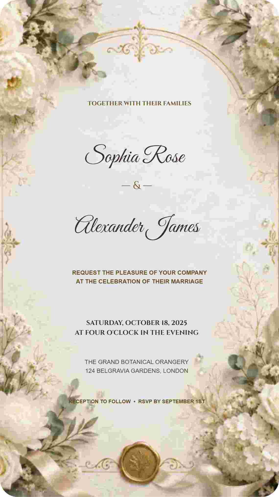 Luxury Botanical Ivory Wedding Card Preview