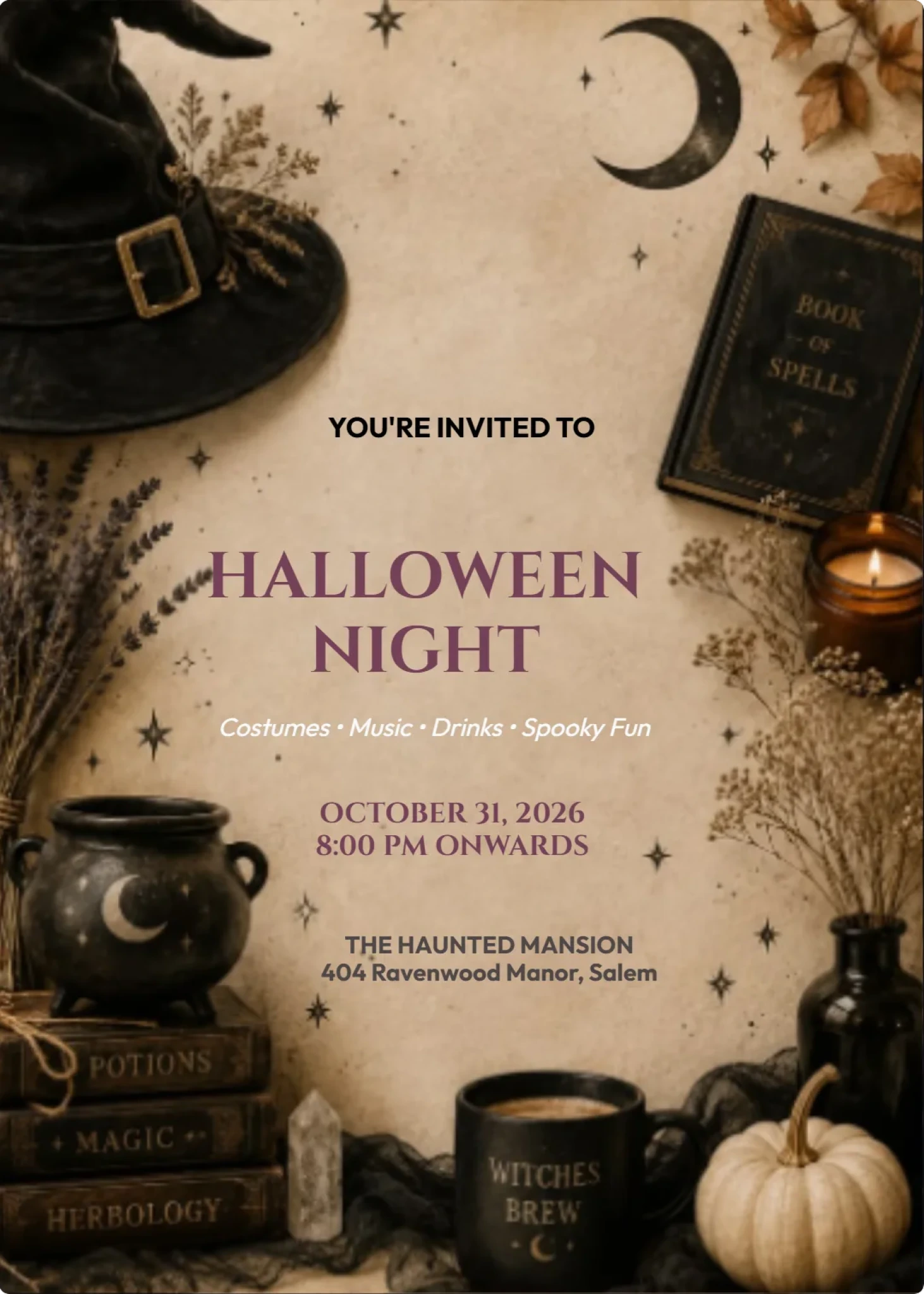 Luxury Witchcraft Halloween Invitation