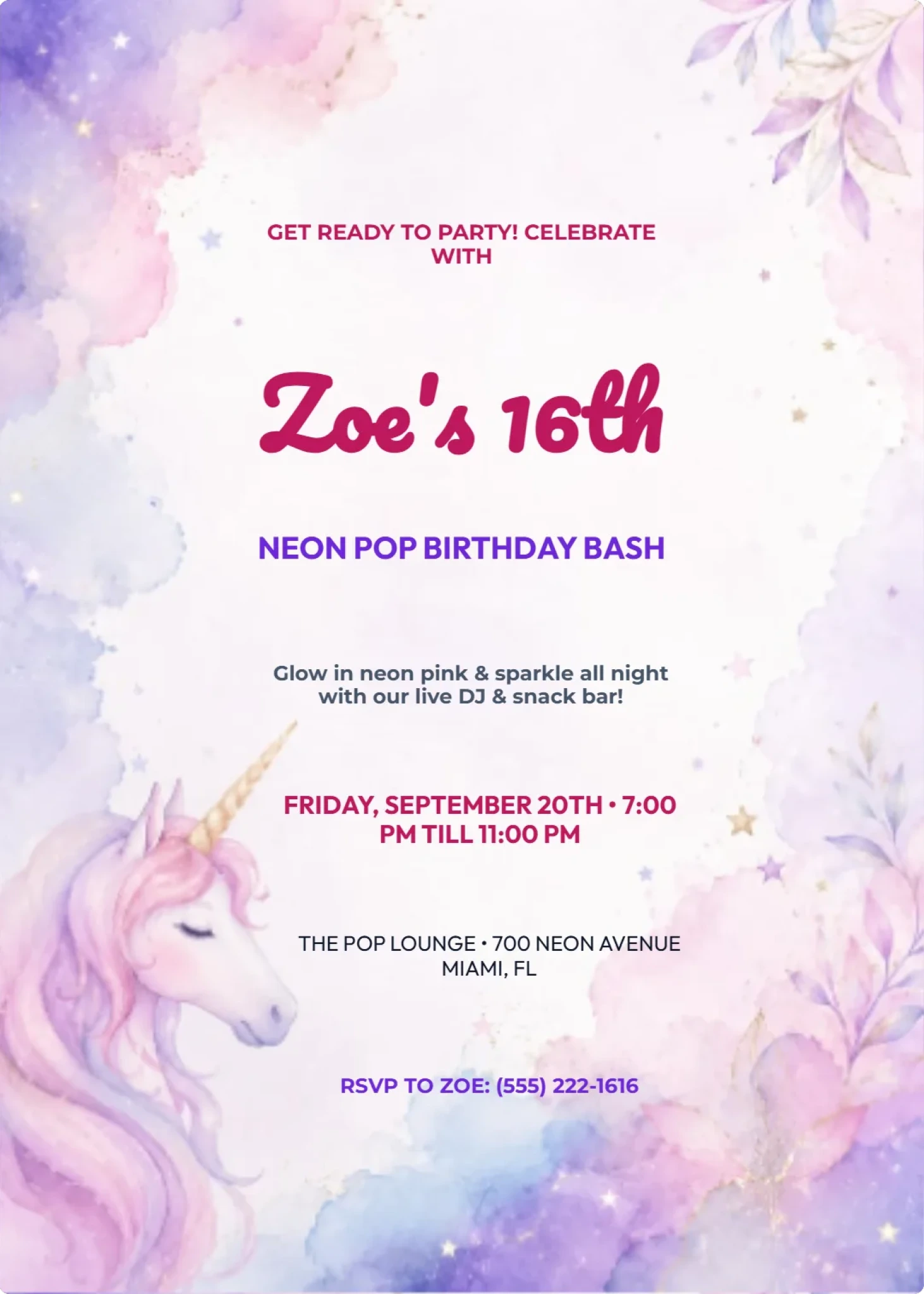 Neon Pink Pop Glam Teen Birthday Bash