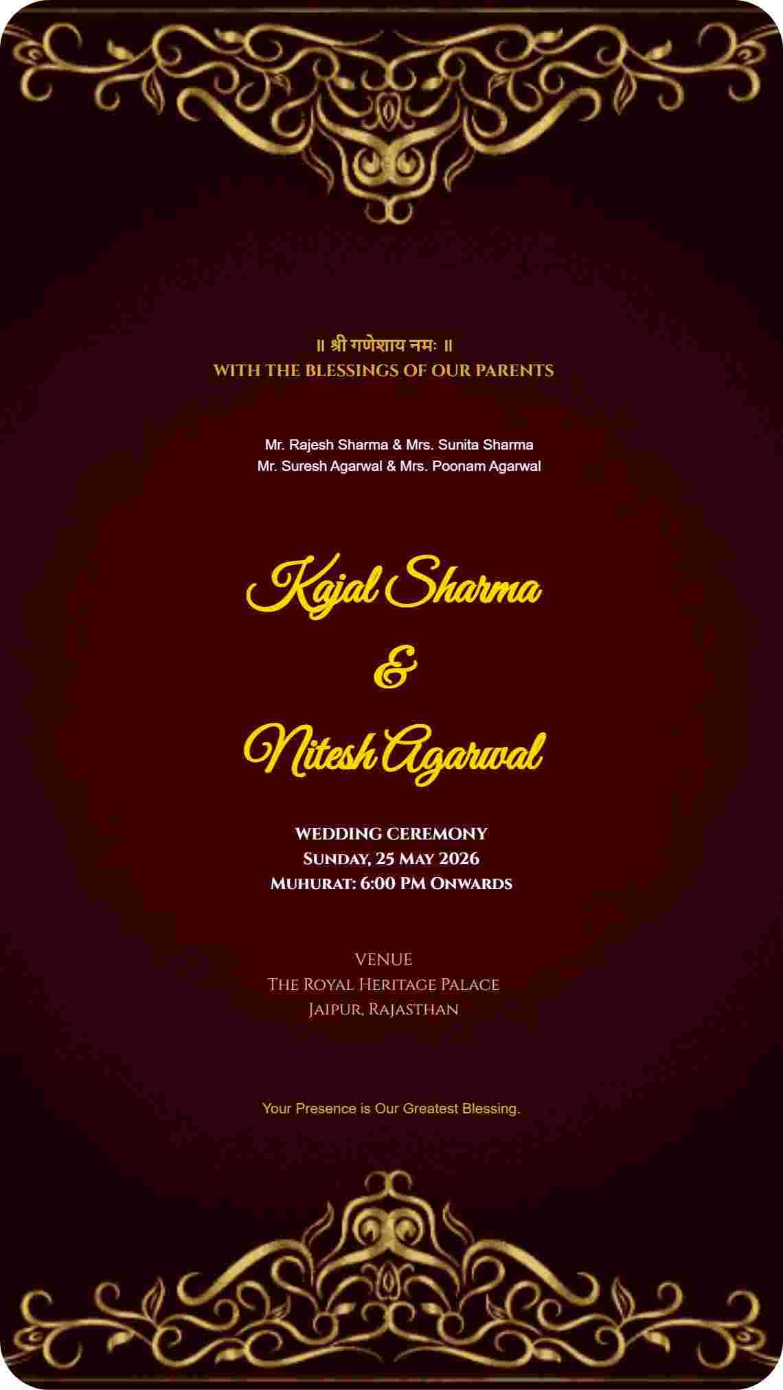 Royal Maroon & Gold Maharaja Patrika Preview