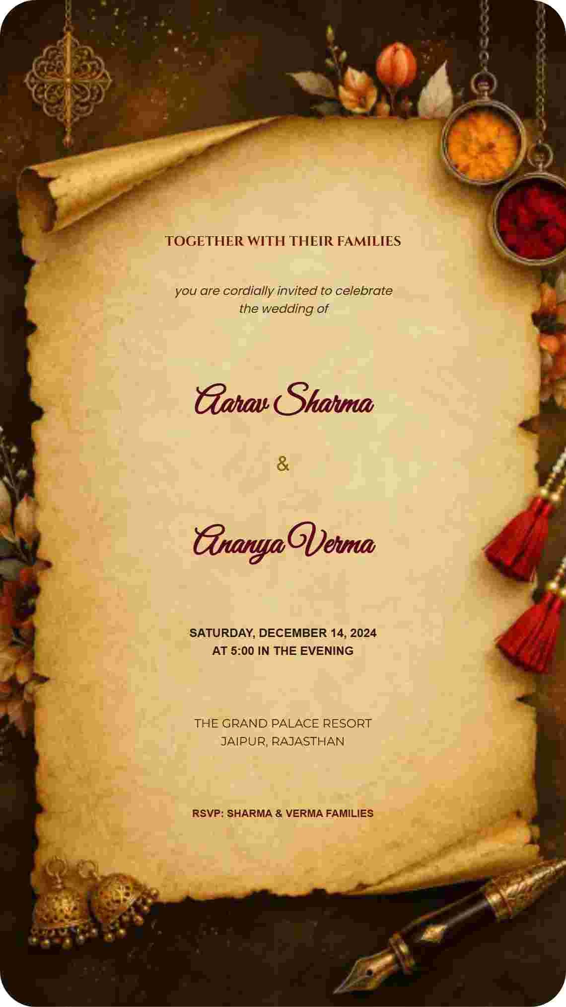 Vintage Royal Scroll Wedding Invitation Preview