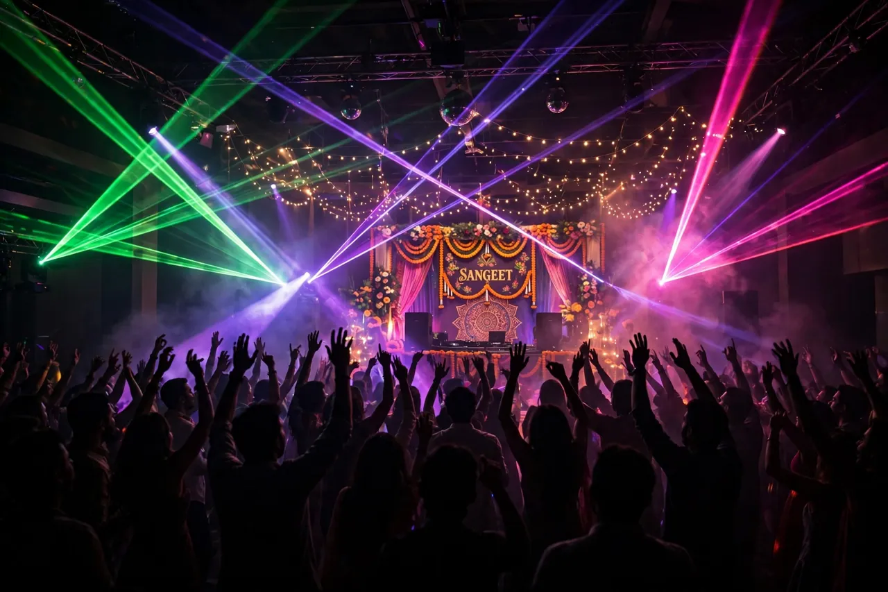 Laser beams over the dancing crowd